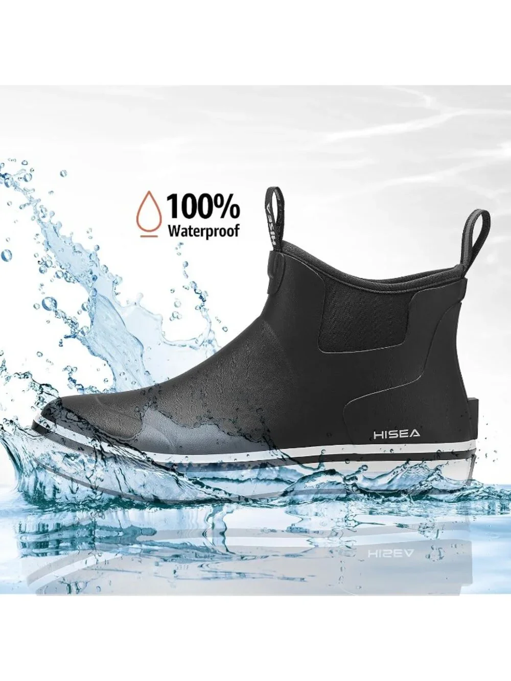 Men's Black Ankle Deck Waterproof Rubber Neoprene Fishing Non-Slip Rain Boots